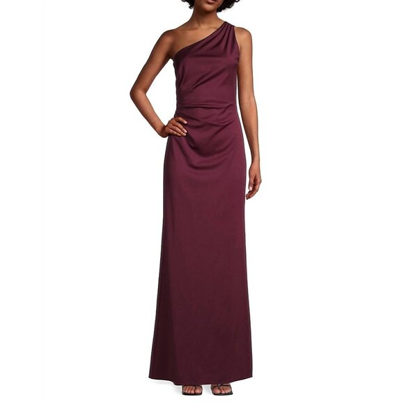NWT SACHIN + BABI Cece Gown in Deep Wine One-Shoulder Maxi Dress Long Column 10 - Picture 1 of 14